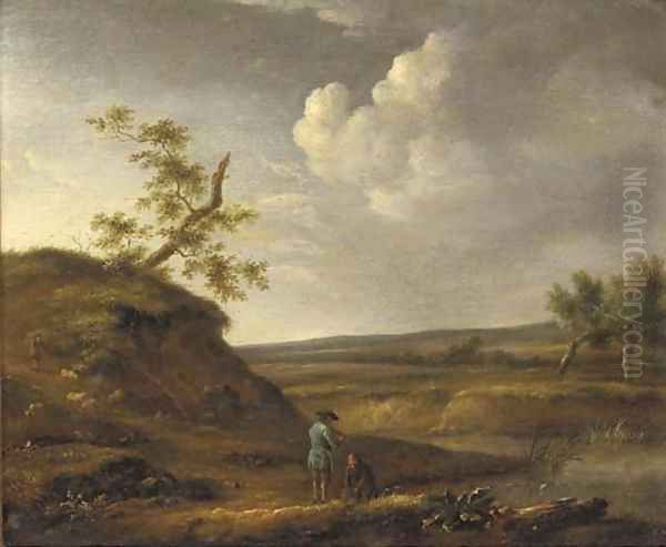 A river landscape with fishermen on a track Oil Painting by Jan Wynants