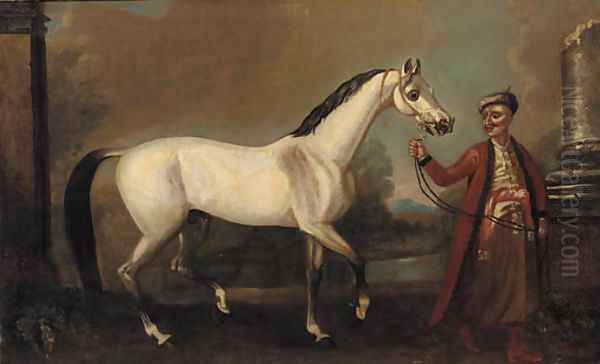 The bloody-shouldered Arabian held by a groom Oil Painting by John Wootton