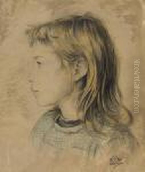 Jeune Fille De Profil Oil Painting by Walter Sauer