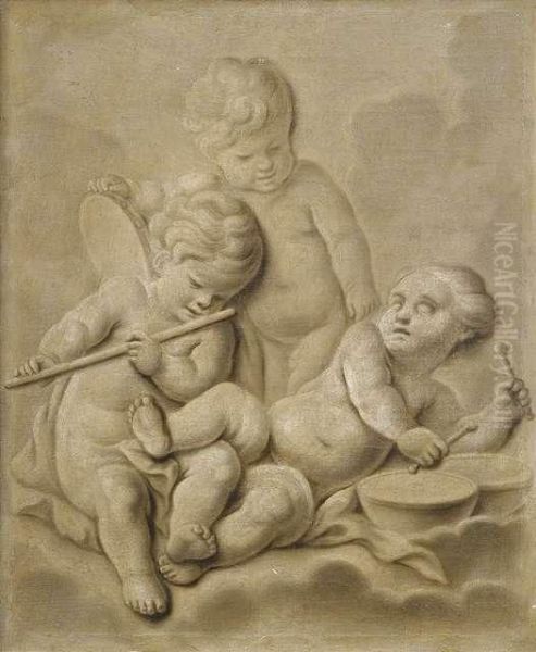 Musizierende Putti In Grisaillemanier Oil Painting by Piat Joseph Sauvage