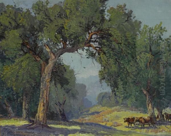 Cattle Under The Trees Oil Painting by Fred Grayson Sayre