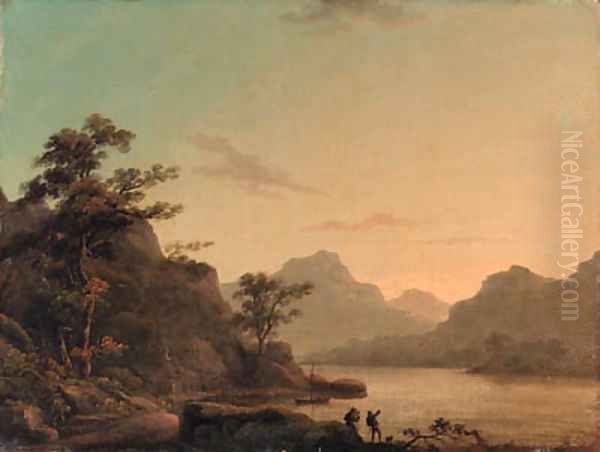 Ullswater from Gowbarrow Park, with a figure sketching in the foreground Oil Painting by Thomas Walmsley