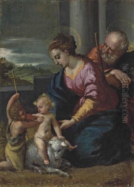 The Holy Family With The Infant Saint John The Baptist Oil Painting by Ippolito Scarsella (see Scarsellino)