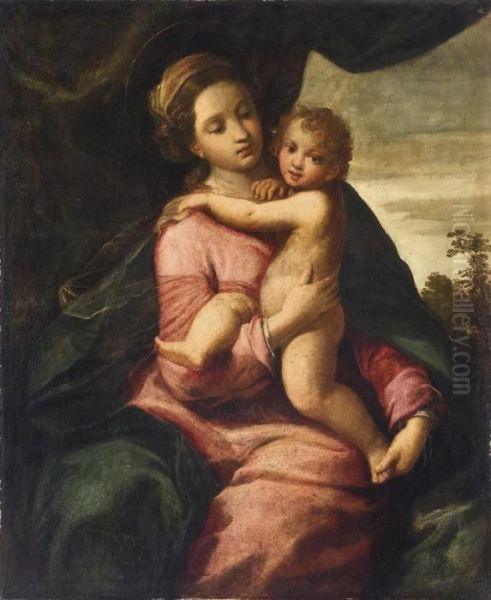 Madonna Col Bambino Oil Painting by Ippolito Scarsella (see Scarsellino)