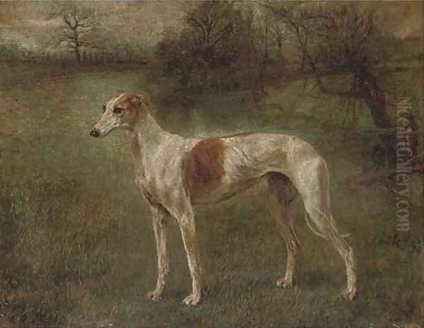 A prize greyhound in a landscape Oil Painting by Arthur Wardle