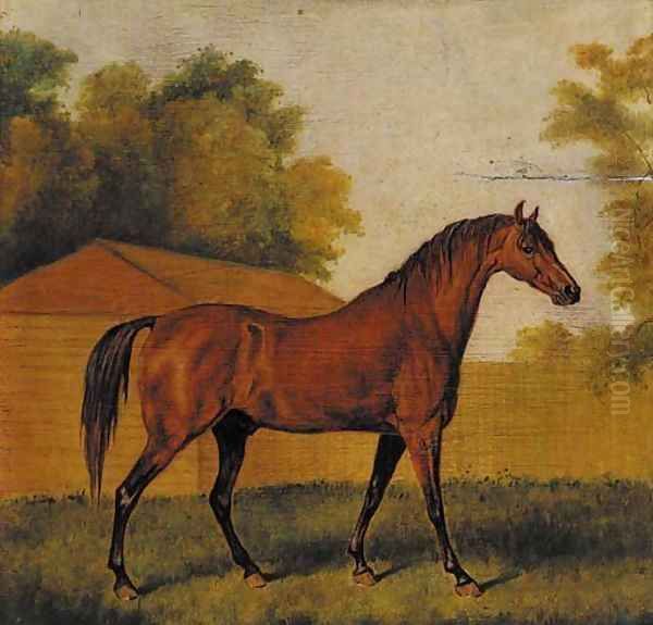 A bay racehorse in a landscape Oil Painting by James Ward