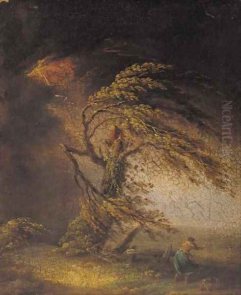 A tree struck by lightning Oil Painting by James Ward