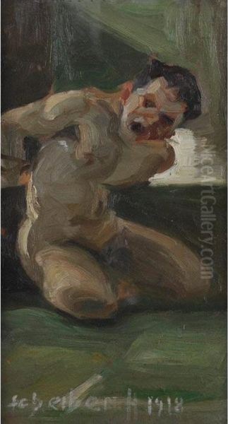 Nude Figure In Agony Oil Painting by Hugo Scheiber