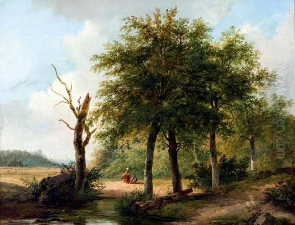 Houtsprokkelaars Aan De Bosrand Oil Painting by Andreas Schelfhout