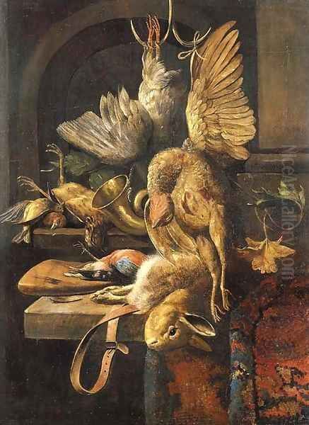 A dead pheasant and a dead pigeon Oil Painting by Jan Weenix