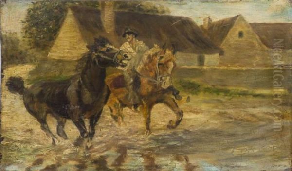 Figures On Horses Oil Painting by Cornelis Schermer