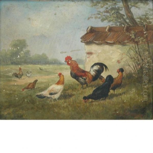 Farmyard Fowl Oil Painting by Julius Scheurer