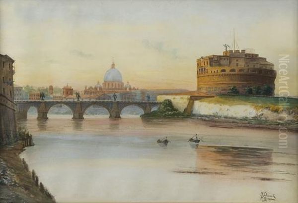 Roma, Veduta Del Tevere Con Castel Sant