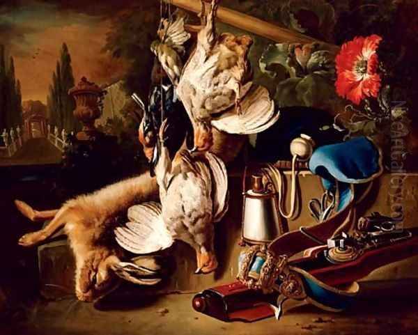 Game and a hare with a rifle Oil Painting by Jan Weenix