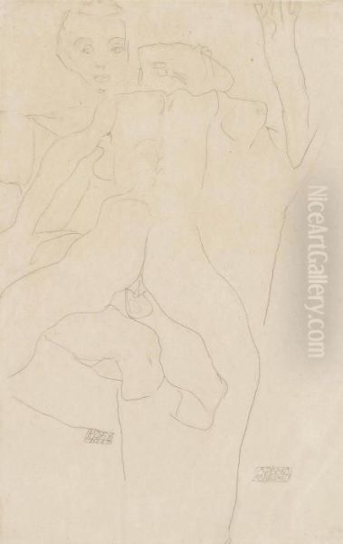 Liebespaar Oil Painting by Egon Schiele