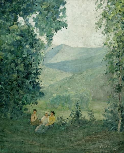 Landschaft Mit Figuren Oil Painting by Ernst Traugott Schiess