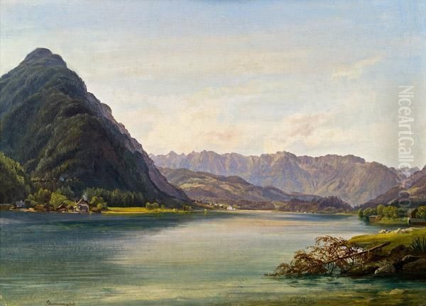 Die Gosaumuhle Am Hallstattersee Oil Painting by Anton Schiffer