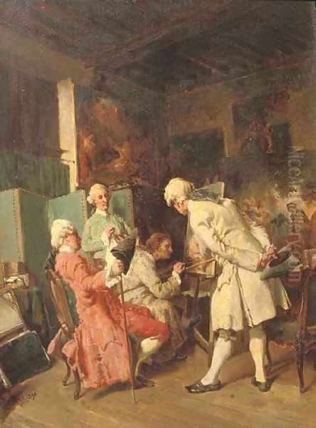 Observing an artist at work Oil Painting by Henri Van Wijk