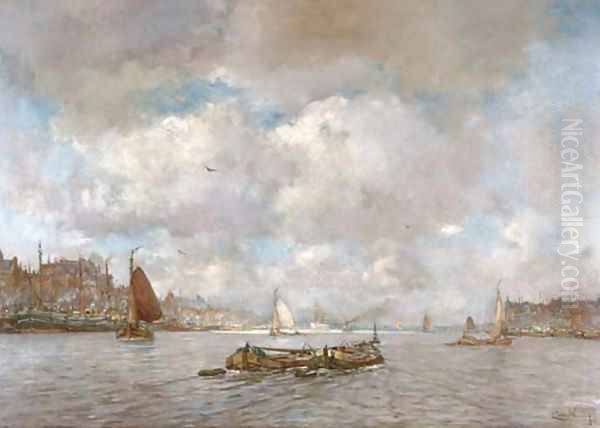 Shipping on the Maas, Rotterdam Oil Painting by Kees Van Waning