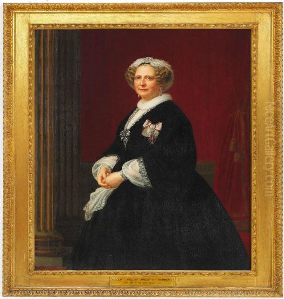 Portrait Of Queen Caroline Amalie Oil Painting by August Heinrich Schiott