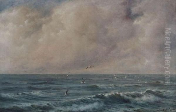 Marine Met Meeuwen Boven Zee Oil Painting by Joseph, Jos. Schippers