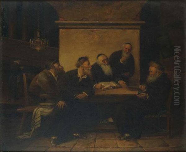 Talmudic Discussion Oil Painting by Carl Schleicher