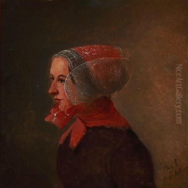 Portrait Of A Girl In A Folk Costume Oil Painting by Christian Andreas Schleisner