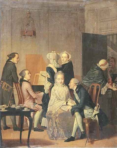 Elegant company making music in an interior Oil Painting by Elisabeth Geertruid Wassenbergh