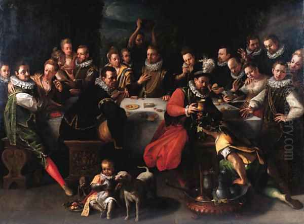 A nobleman with distinguished guests at a banquet Oil Painting by Jeremias van Winghen or Wingen