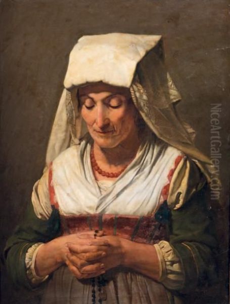 Portrait D'une Paysanne Des Abruzzes En Priere Oil Painting by Jean-Victor Schnetz