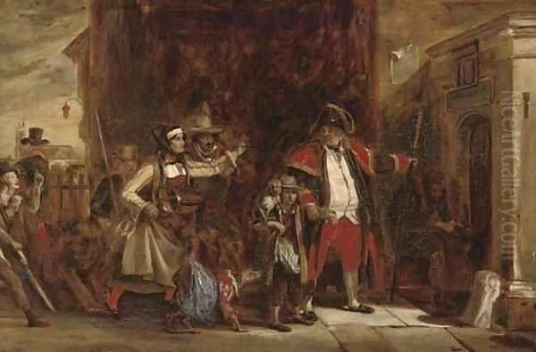 The town beadle arresting a group of players Oil Painting by Sir David Wilkie