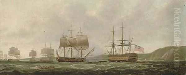 The British fleet anchored off St. Helena Oil Painting by Thomas Whitcombe