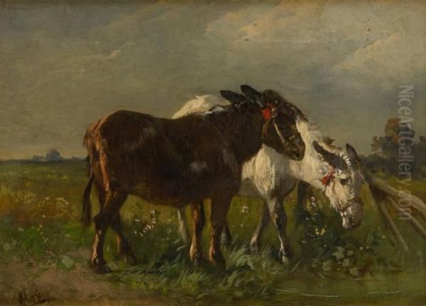 Deux Anes A La Barriere Oil Painting by Henry Schouten