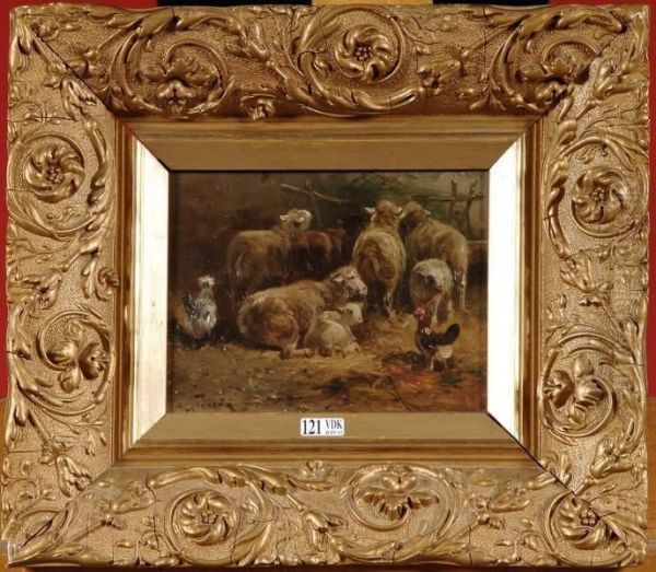 Moutons Et Poules A La Bergerie Oil Painting by Henry Schouten