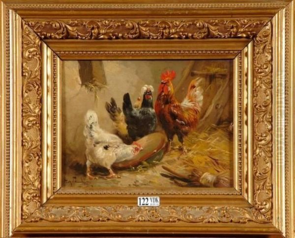 Coq Et Poules Sur La Paille Oil Painting by Henry Schouten