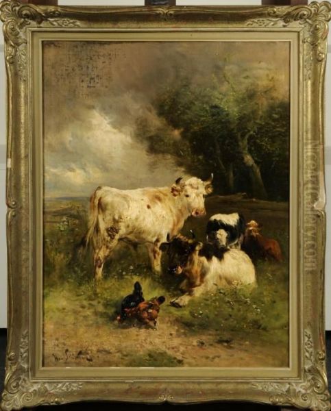 Vaches Et Poules Oil Painting by Henry Schouten