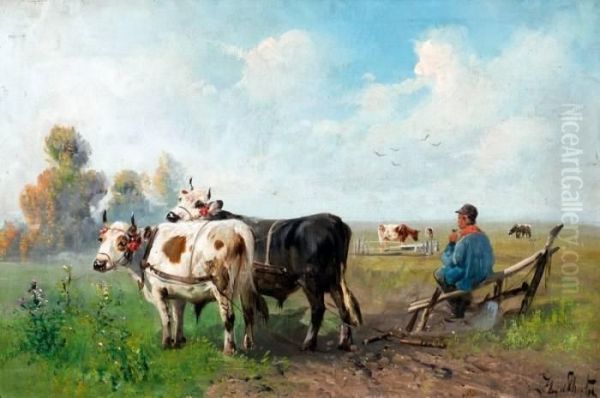 Ossen Voor De Ploeg Oil Painting by Henry Schouten