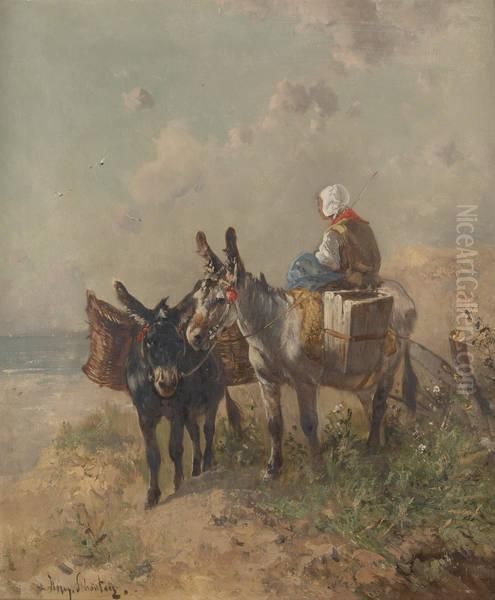 Deux Anes A La Plage Oil Painting by Henry Schouten