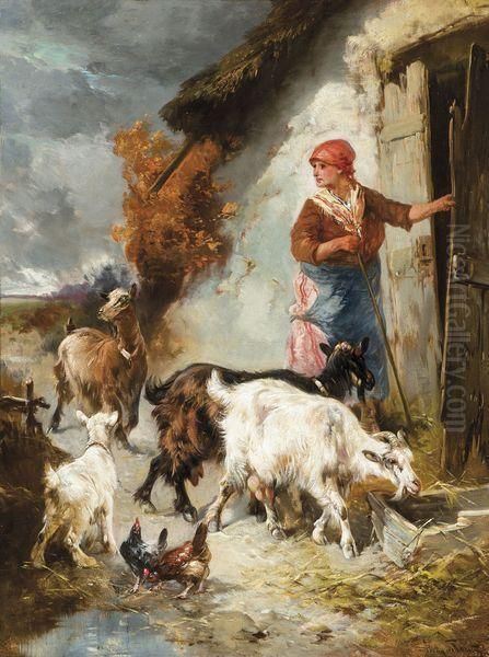 Paysanne Pres Des Chevres Oil Painting by Henry Schouten