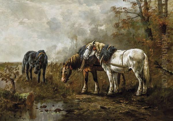 Chevaux De Trait Au Repos Oil Painting by Henry Schouten