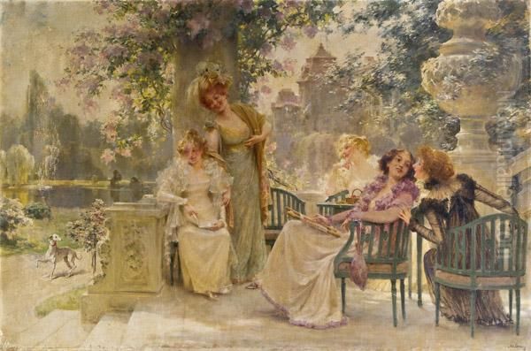 Elegante Damen Im Park Oil Painting by Alois Hans Schramm