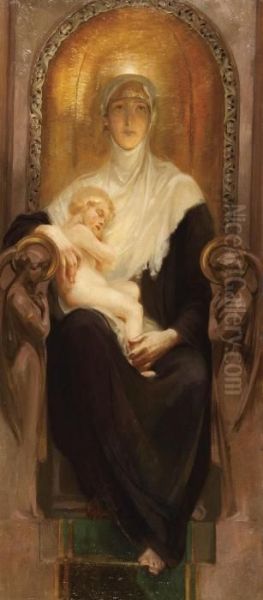 The Madonna And Child Enthroned Oil Painting by Alois Hans Schramm