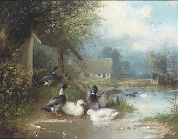 The Duck Pond Oil Painting by Wilhelm Schreuer