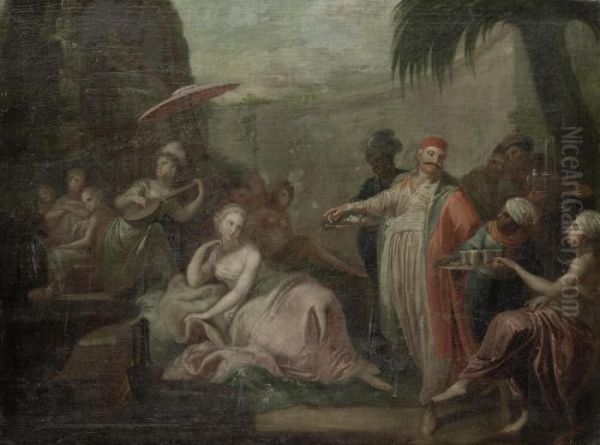 A Courtship Scene; And A Wedding Oil Painting by Georg Engelhard Schroder