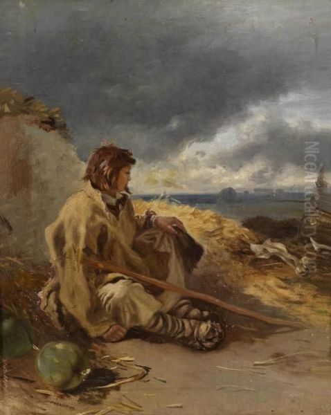 Italian Peasant Boy Sitting Oil Painting by Anton Schrodl