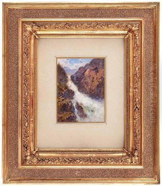 Reisender Wasserfall Im Hochgebirge Oil Painting by Anton Schrodl