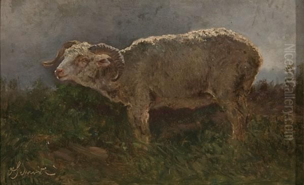 A Ram Oil Painting by Anton Schrodl