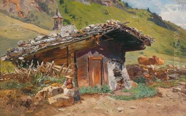 Haus In Ferleiten Oil Painting by Anton Schrodl