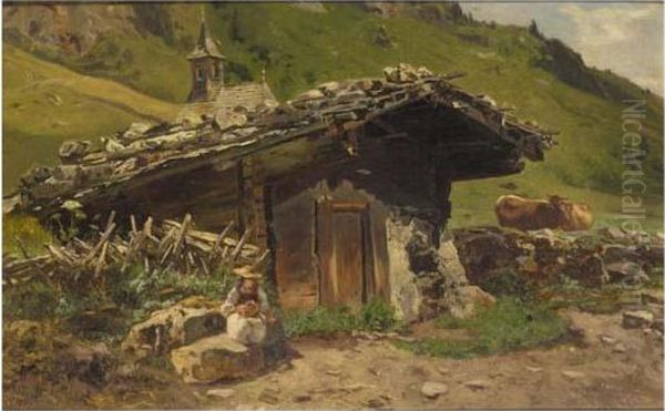 Peasant's Hut In Ferleiten, Austria Oil Painting by Anton Schrodl