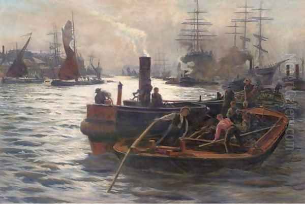 'Toil, glitter, grime and wealth on a flowing tide' Oil Painting by William Lionel Wyllie